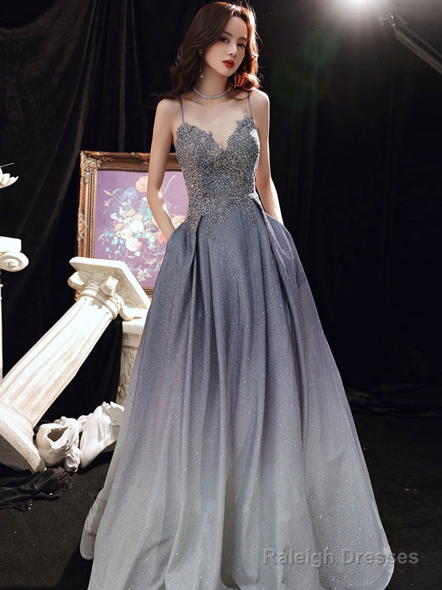 Blue Sweetheart Satin Lace Gradient Long Prom Dress Main image
