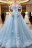 Blue Sweetheart Tulle Lace Long Prom Dress, Blue Wedding Dress