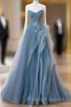 Blue Sweetheart Tulle Layers Long Formal Dress, Blue Long Party Dress Prom Dress