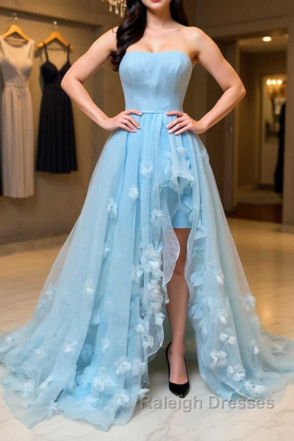 Blue sweetheart tulle long prom dress, blue tulle evening dress Main image