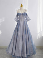 Blue Sweetheart Tulle Long Prom Dress, Tulle Formal Dress