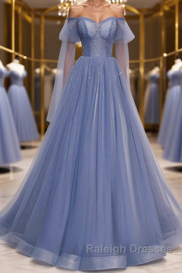 Blue sweetheart tulle sequin Prom Dresses Long blue Prom Dresses Main image
