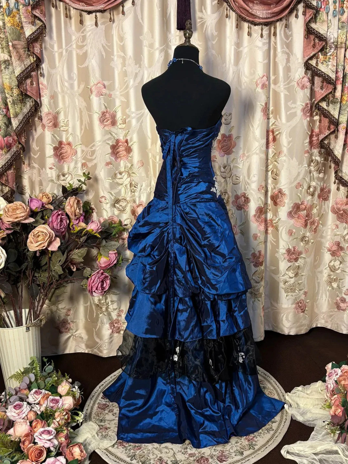 Blue Taffeta With Lace Strapless Long Prom Dresses Blue Taffeta Sweetheart Prom Dresses Secondary image