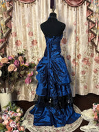 Blue Taffeta With Lace Strapless Long Prom Dresses Blue Taffeta Sweetheart Prom Dresses
