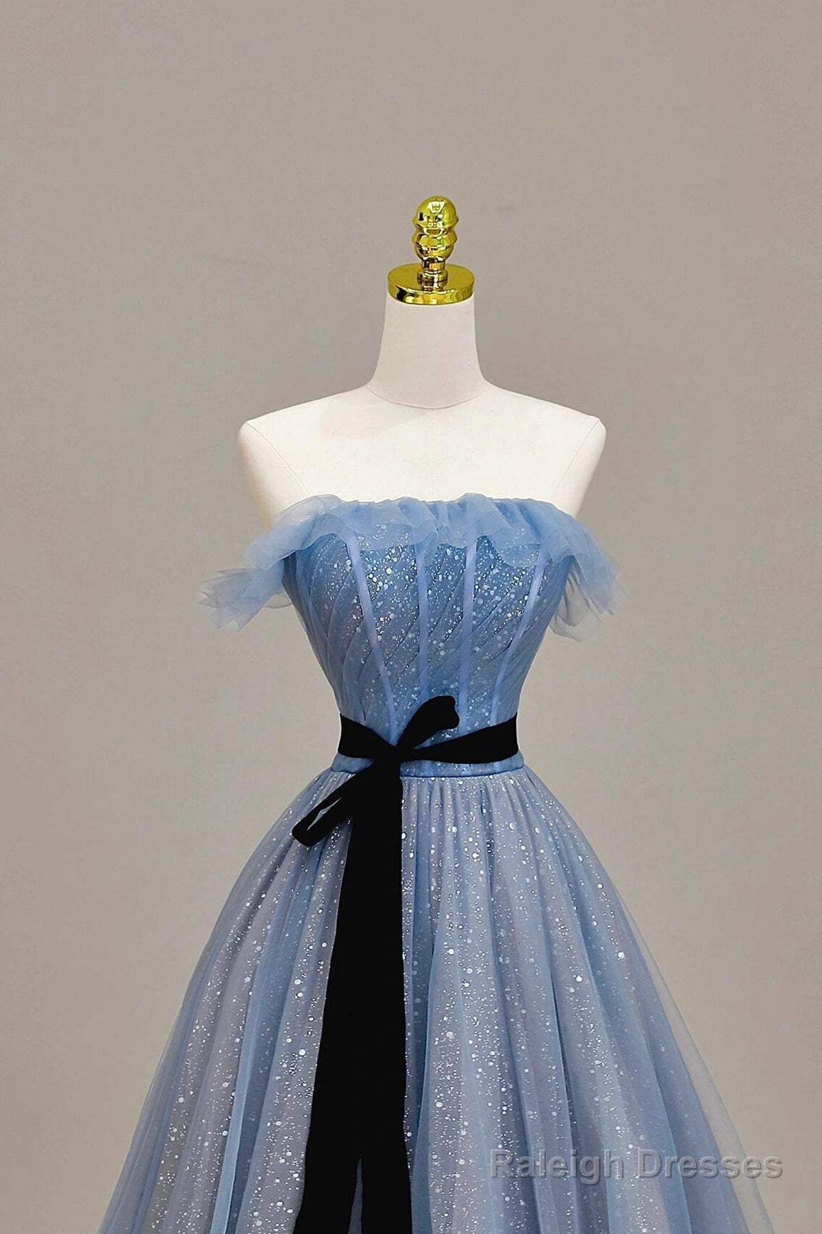 Blue Tulle A-Line Strapless Long Prom Dress, Beautiful Evening Party Dress Secondary image