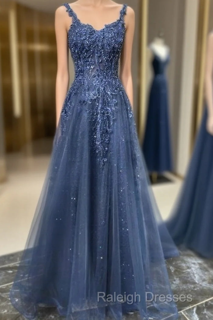 Blue Tulle Applique Long Evening Dress Formal Prom Dress Main image