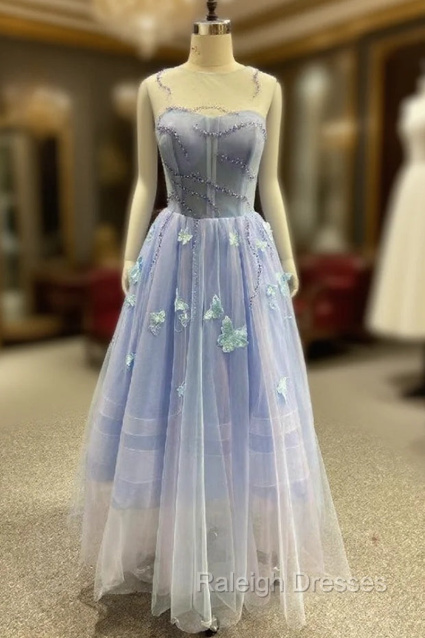 Blue Tulle Appliques Beading Prom Dress Main image