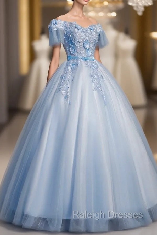 Blue Tulle Appliques Off the Shoulder Quinceanera Dress Main image