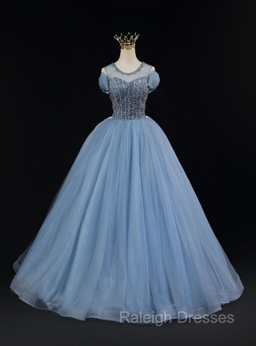 Blue Tulle Backless Beading Bow Prom Dress