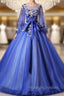 Blue Tulle Backless Sequins Appliques Quinceanera Dress