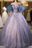 Blue Tulle Ball Gown Off the Shoulder Quinceanera Dress