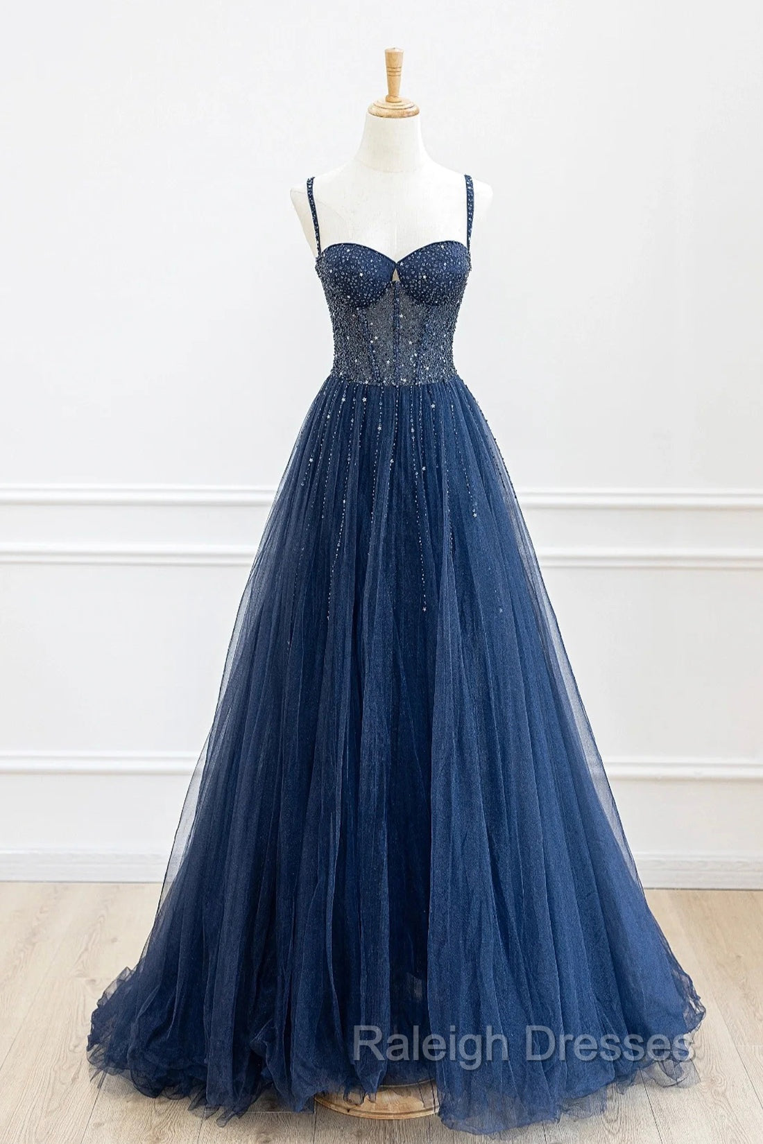 Blue Tulle Beaded Long Prom Dress Formal Dress, Blue Evening Dress Main image