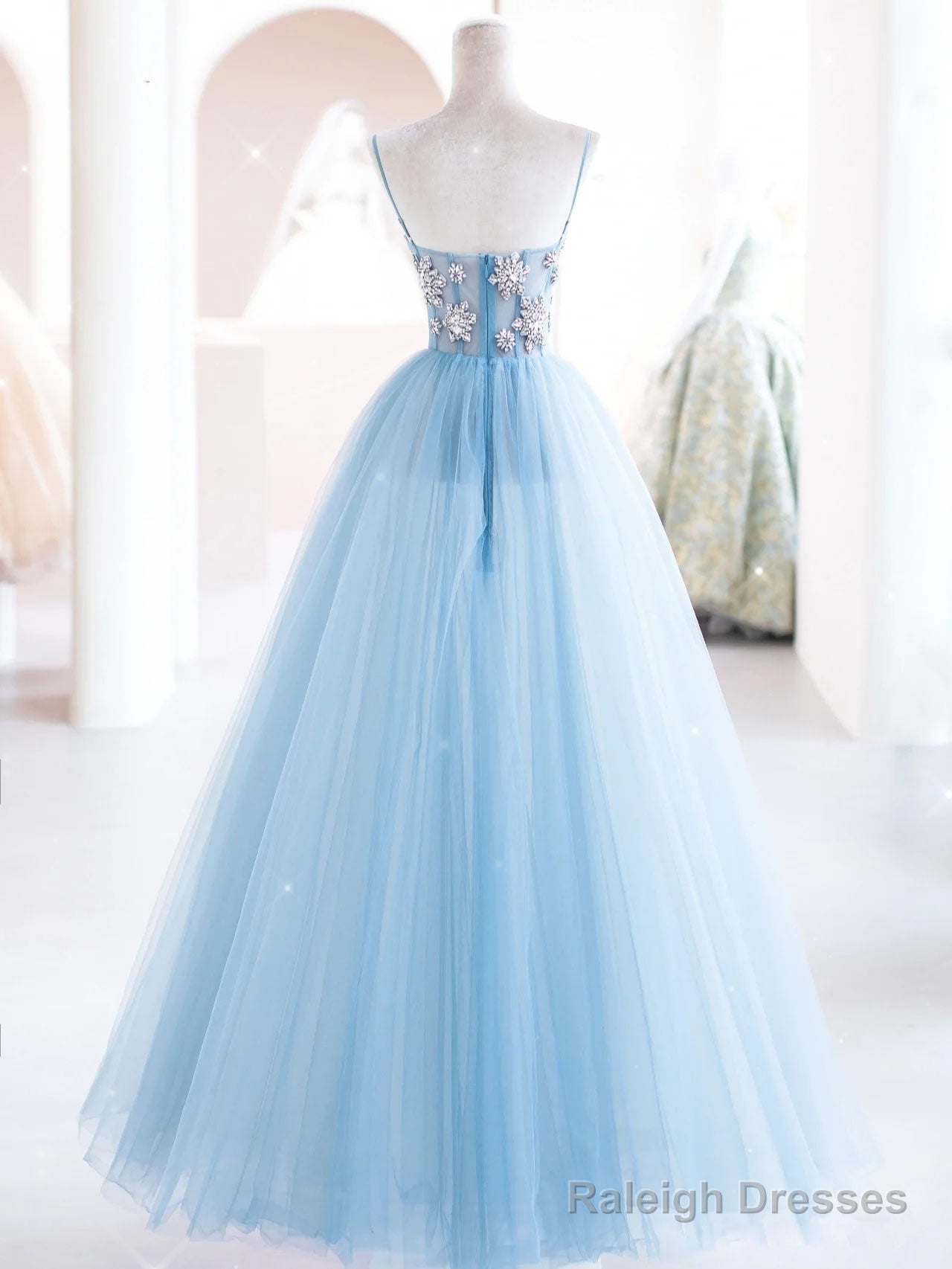 Blue Tulle Beads Long Prom Dress, Blue Tulle Long Evening Dress Secondary image