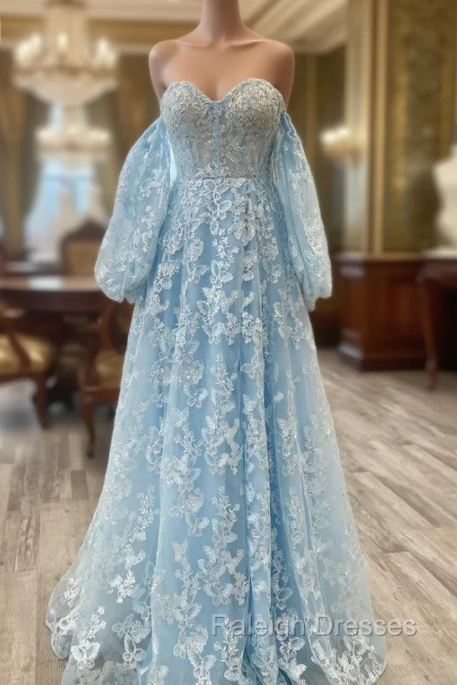 Blue Tulle Butterfly Long Sleeve Prom Dress Main image