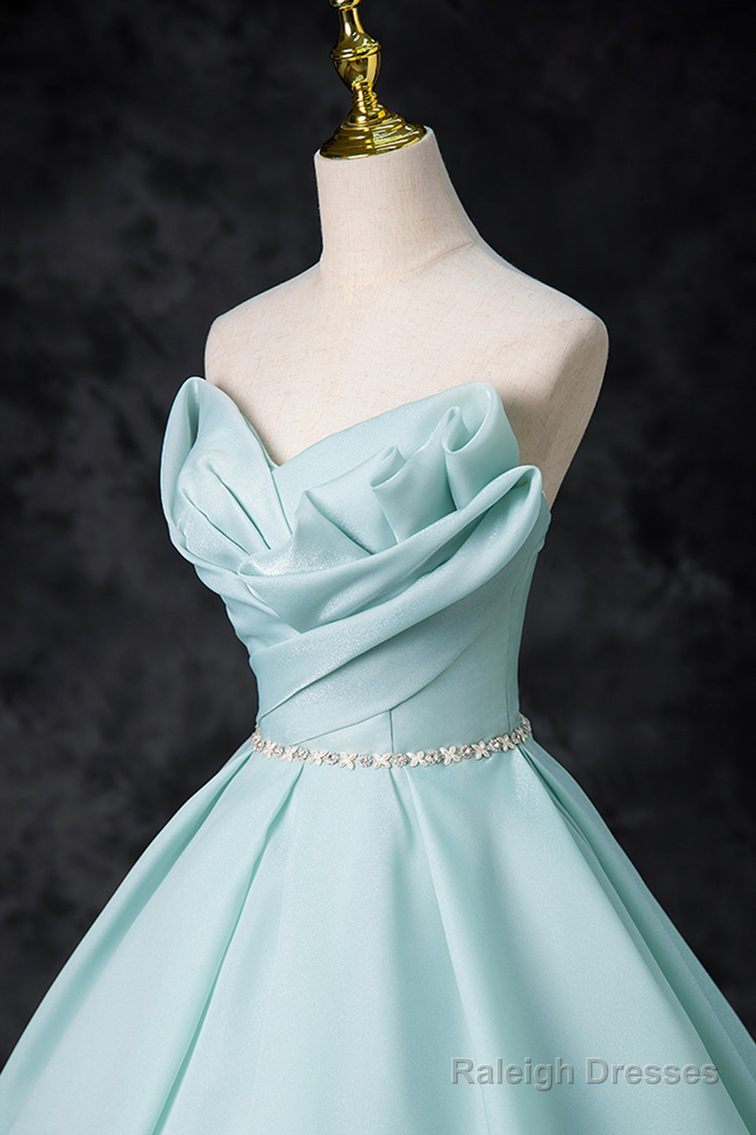 Blue Tulle Floor Length Party Dress, A-Line Strapless Formal Evening Dress