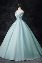 Blue Tulle Floor Length Party Dress, A-Line Strapless Formal Evening Dress