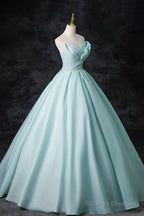Blue Tulle Floor Length Party Dress, A-Line Strapless Formal Evening Dress