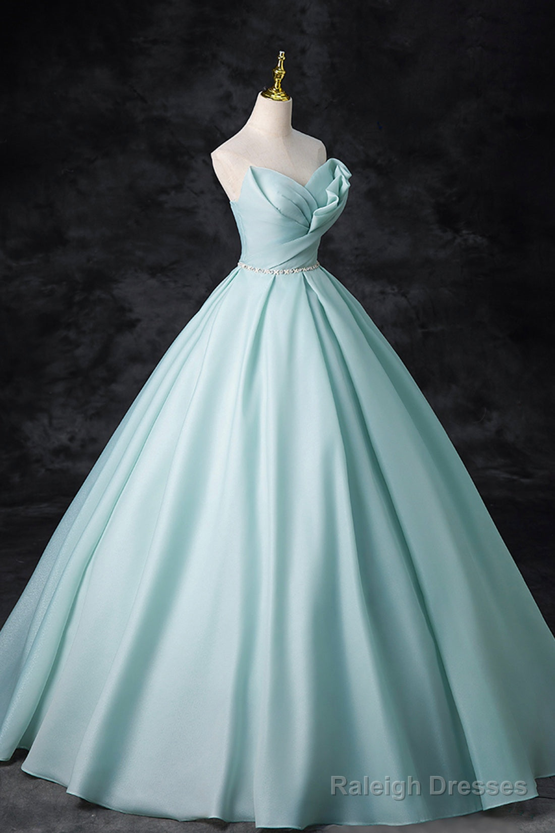 Blue Tulle Floor Length Party Dress, A-Line Strapless Formal Evening Dress