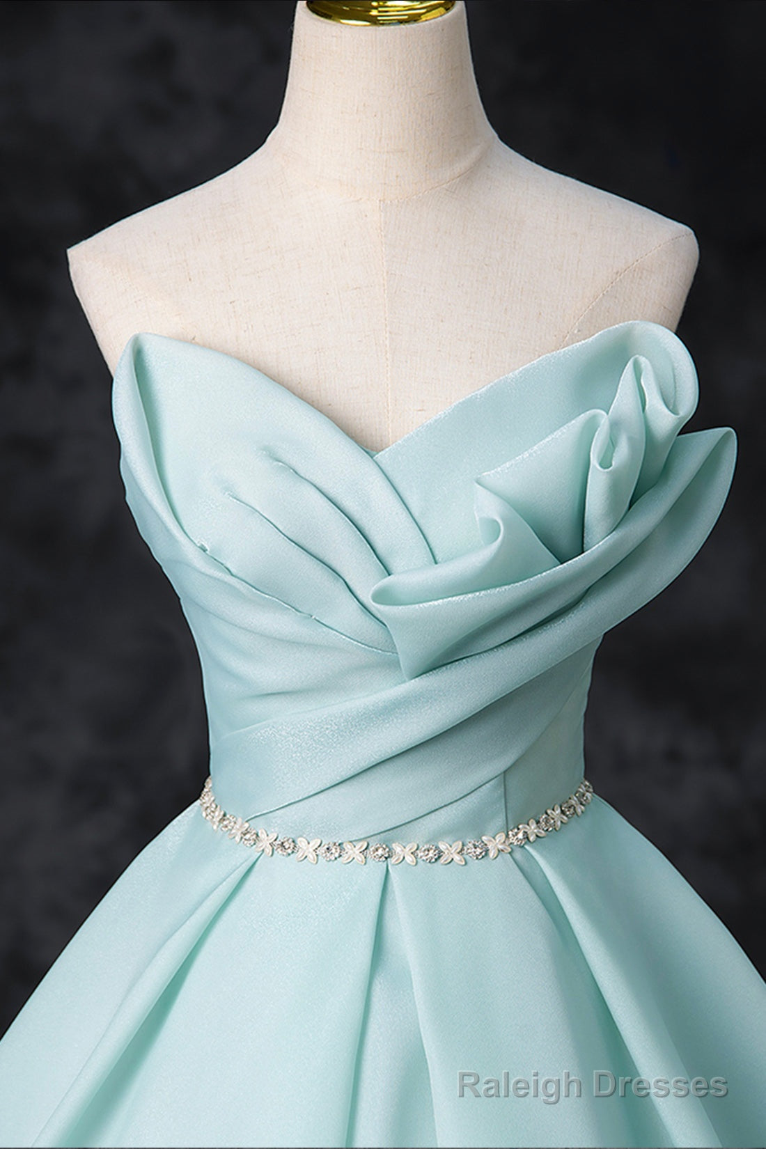 Blue Tulle Floor Length Party Dress, A-Line Strapless Formal Evening Dress