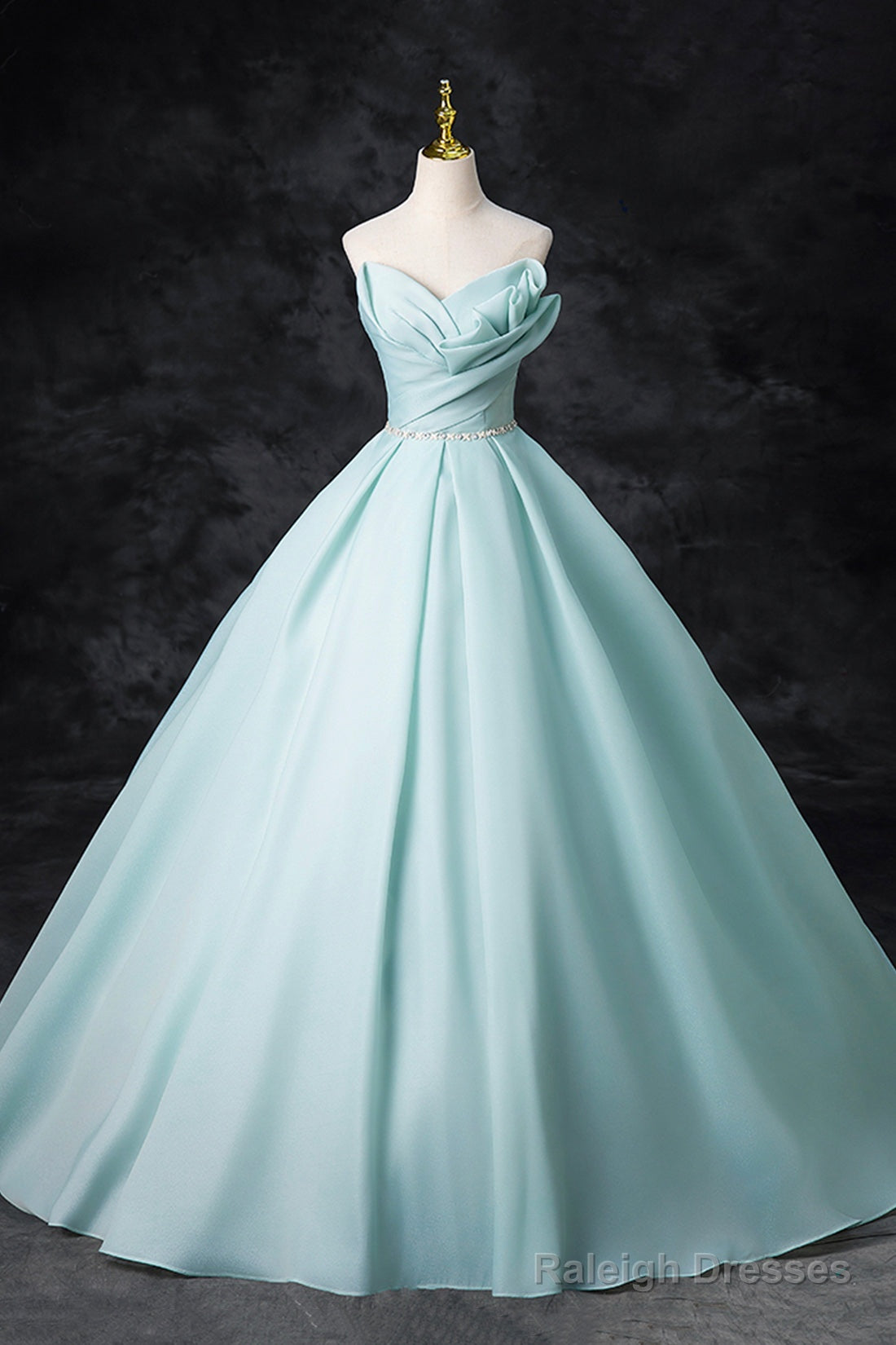 Blue Tulle Floor Length Party Dress, A-Line Strapless Formal Evening Dress Main image