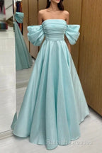 Blue Tulle Floor Length Prom Dress, Beautiful A-Line Formal Evening Dress