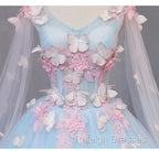 Blue Tulle Formal Dress with Pink Lace Blue Ball Gown Sweet 16 Dresses prom dresses shops