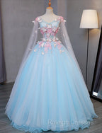 Blue Tulle Formal Dress with Pink Lace Blue Ball Gowns Sweet 16 Dresses prom dresses shops