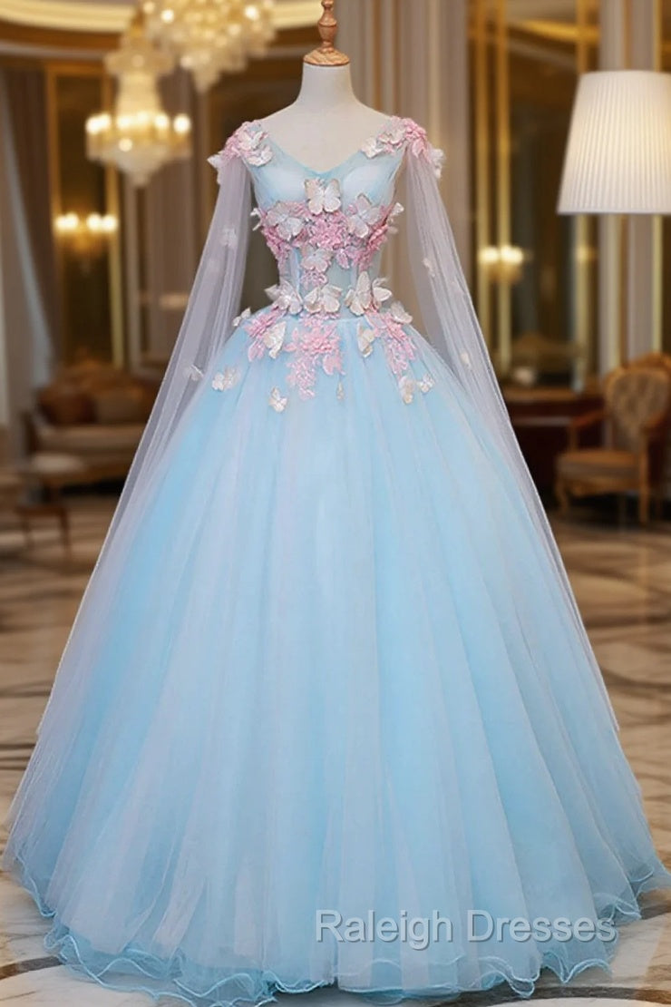 Blue Tulle Formal Dress with Pink Lace Blue Ball Gown Sweet 16 Dresses prom dresses shops Main image