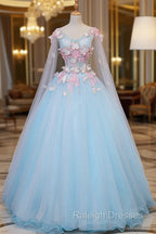 Blue Tulle Formal Dress with Pink Lace Blue Ball Gown Sweet 16 Dresses prom dresses shops