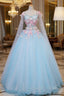 Blue Tulle Formal Dress with Pink Lace Blue Ball Gown Sweet 16 Dresses prom dresses shops
