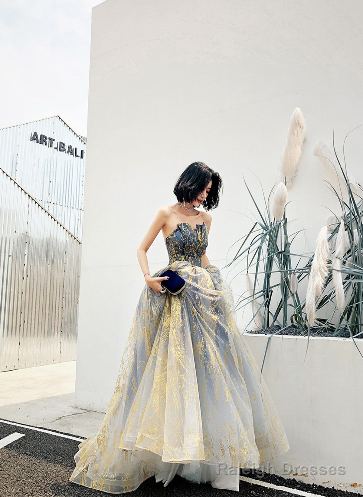 Blue Tulle Gradient A-Line Long Formal Dress, Blue A Line Prom Dress Secondary image