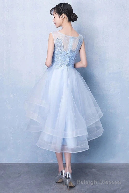 Blue Tulle High Low Lace Dress, Blue Tulle Lace Homecoming Dress Secondary image