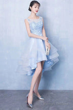 Blue Tulle High Low Lace Dresses Blue Tulle Lace Homecoming Dresses