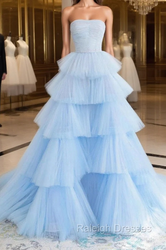 Blue Tulle High Low Prom Dresses, Blue Tulle High Low Formal Graduation Dresses Main image
