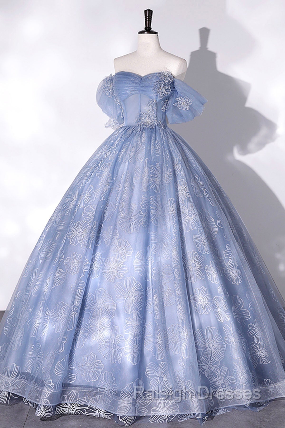 Blue Tulle Lace Long Ball Gown, Off The Shoulder Formal Evening Gown Secondary image