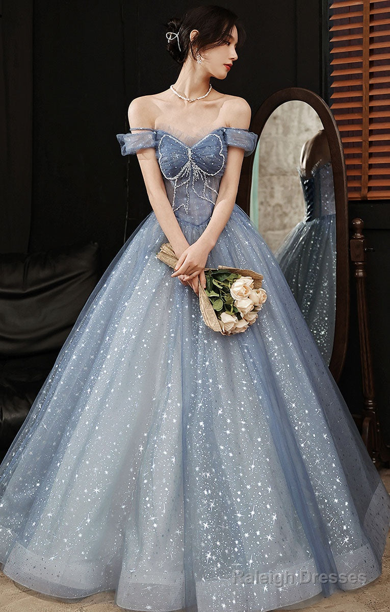 Blue Tulle Lace Long Prom Dress, Blue Lace Sweet 16 Dress Secondary image