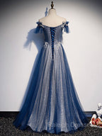 Blue Tulle Lace Long Prom Dresses Blue Tulle Lace Bridesmaid Dresses