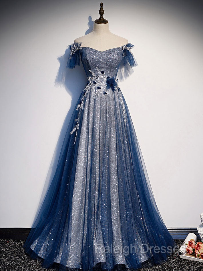 Blue Tulle Lace Long Prom Dresses Blue Tulle Lace Bridesmaid Dresses