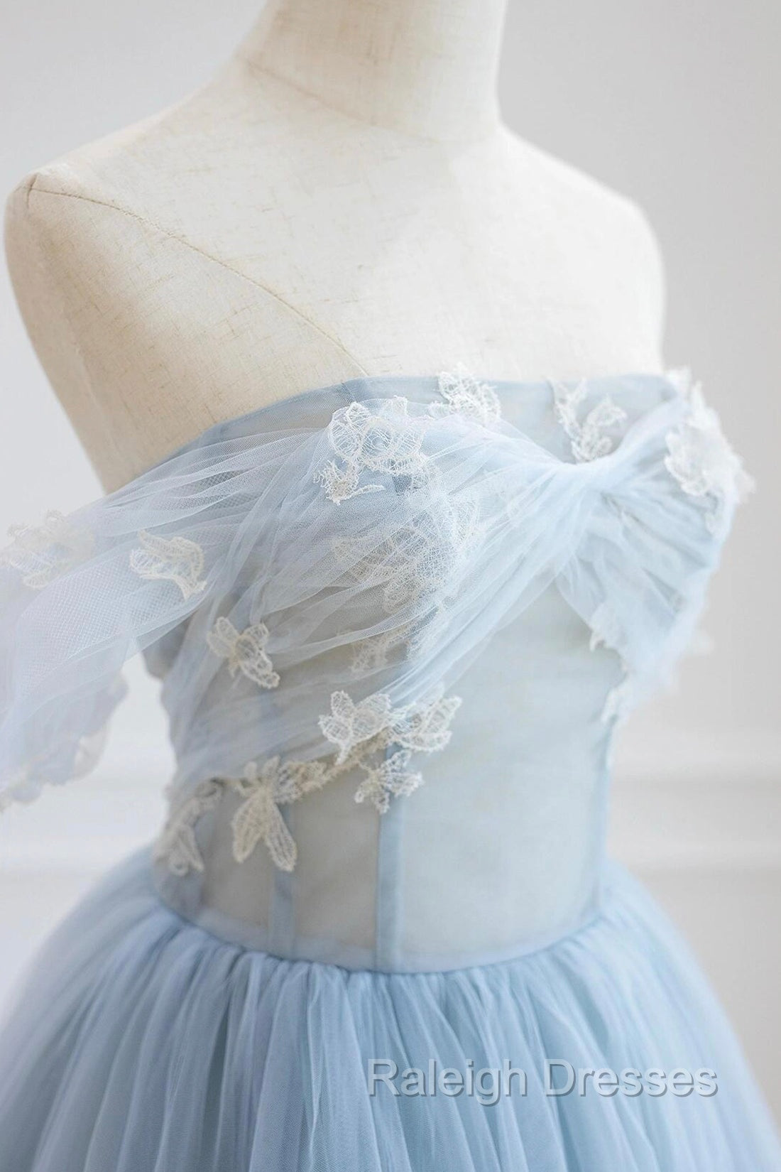 Blue Tulle Lace Long Prom Dress, High Low A Line Prom Prom Dress