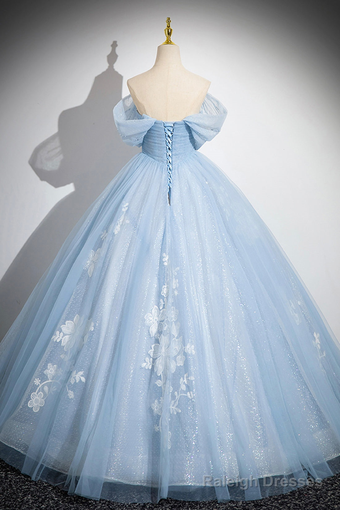 Blue Tulle Lace Long Prom Dress, Off The Shoulder Evening Party Dress