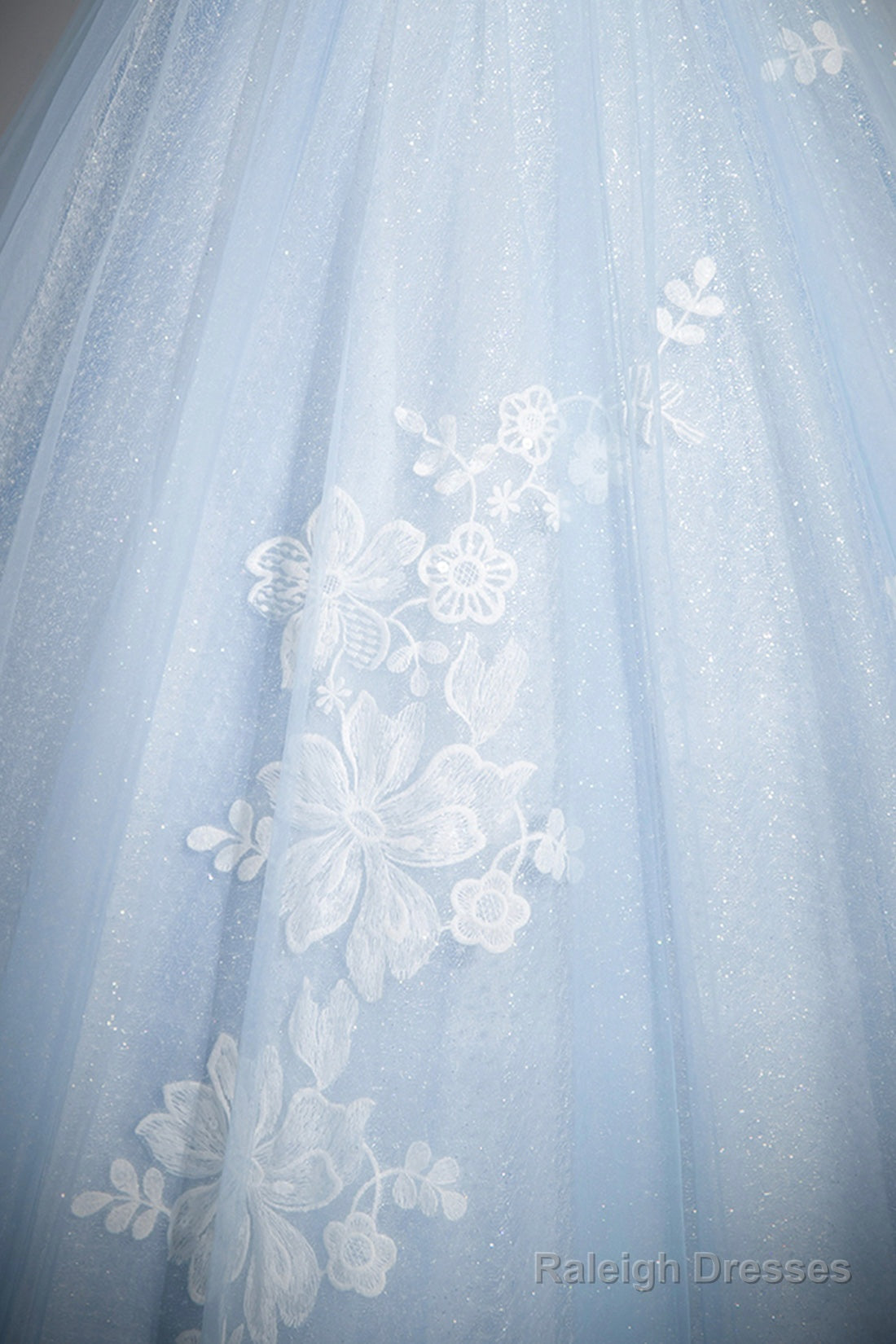 Blue Tulle Lace Long Prom Dress, Off The Shoulder Evening Party Dress