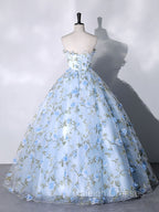 Blue Tulle Lace Long Prom Dresses, Ball Gown Blue Sweet 16 Dresses