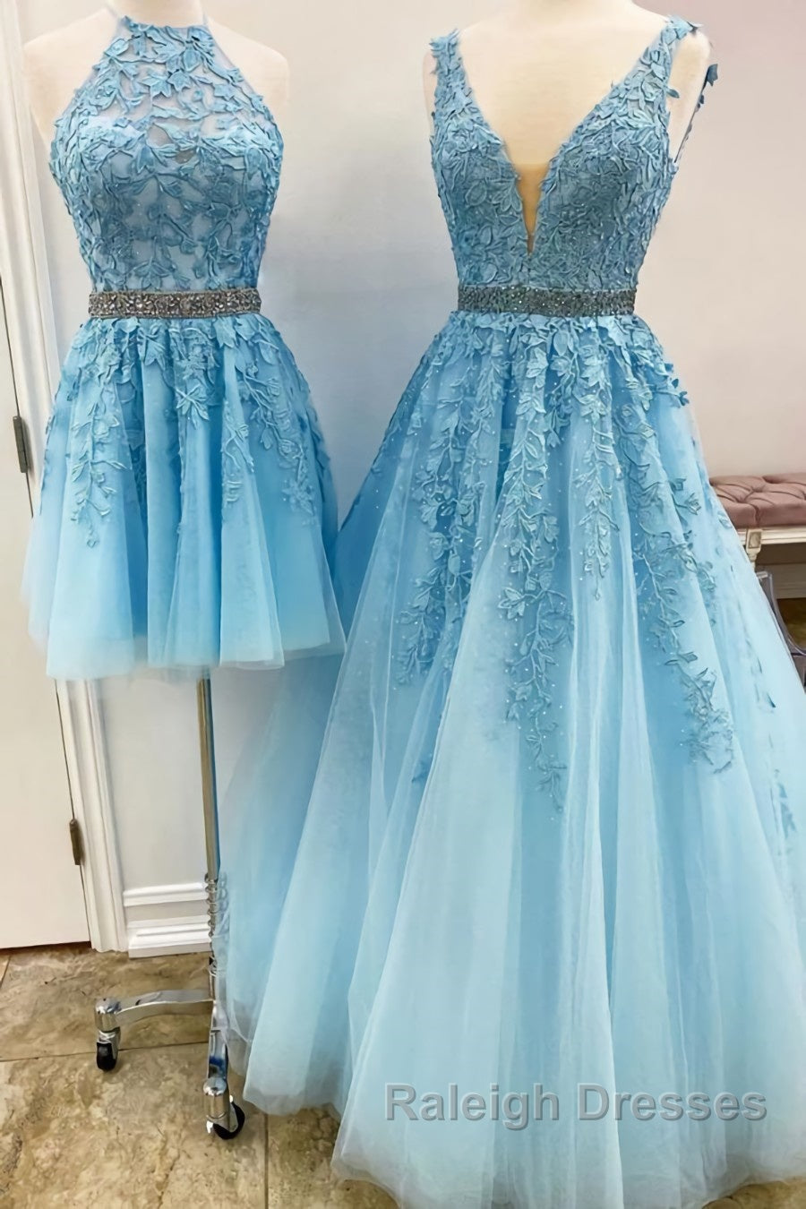 Blue Tulle Lace Prom Dresses, Blue Tulle Lace Formal Evening Dresses Secondary image