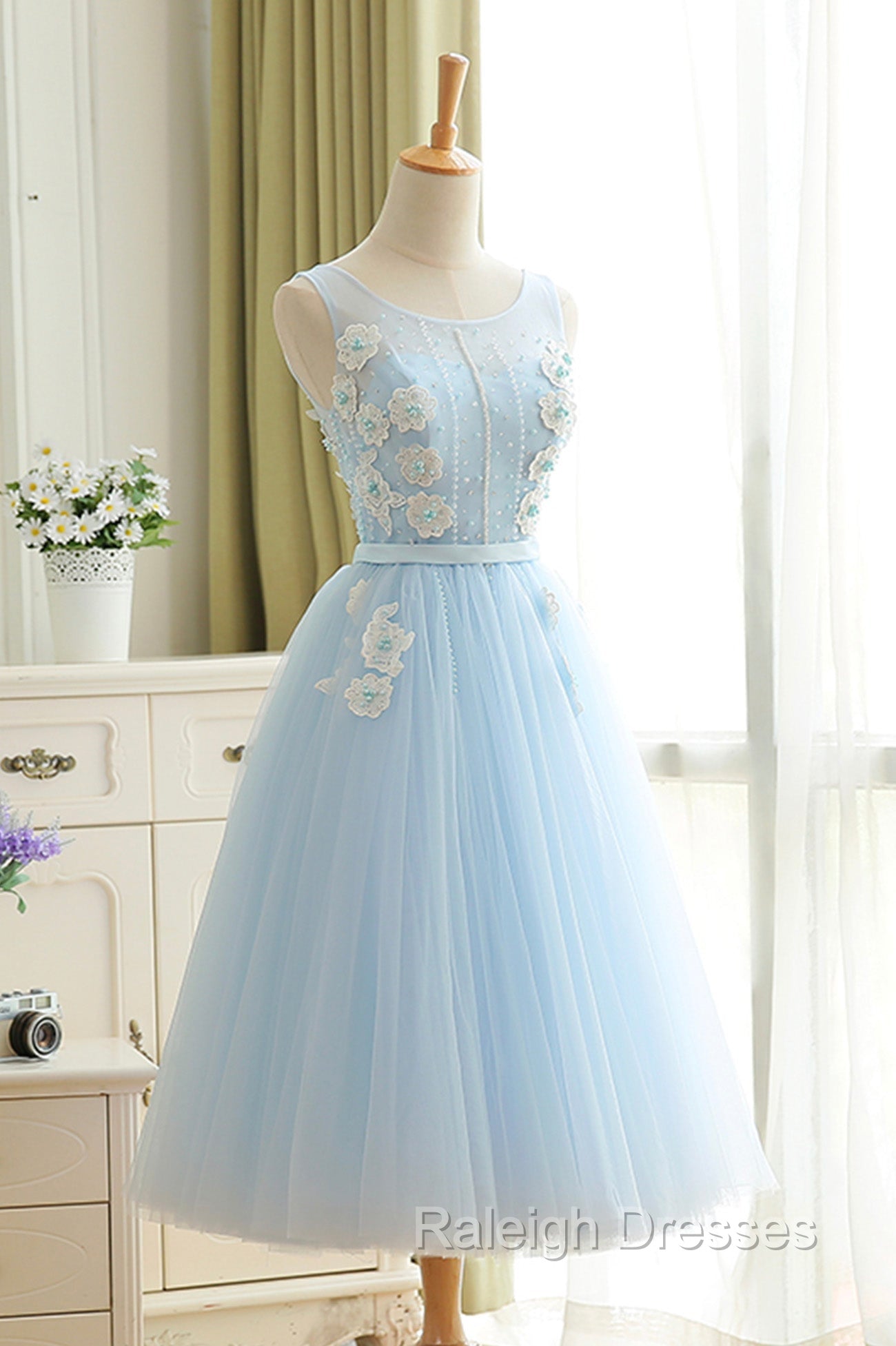 Blue Tulle Lace Short Prom Dress, A Line Homecoming Prom Dress Secondary image