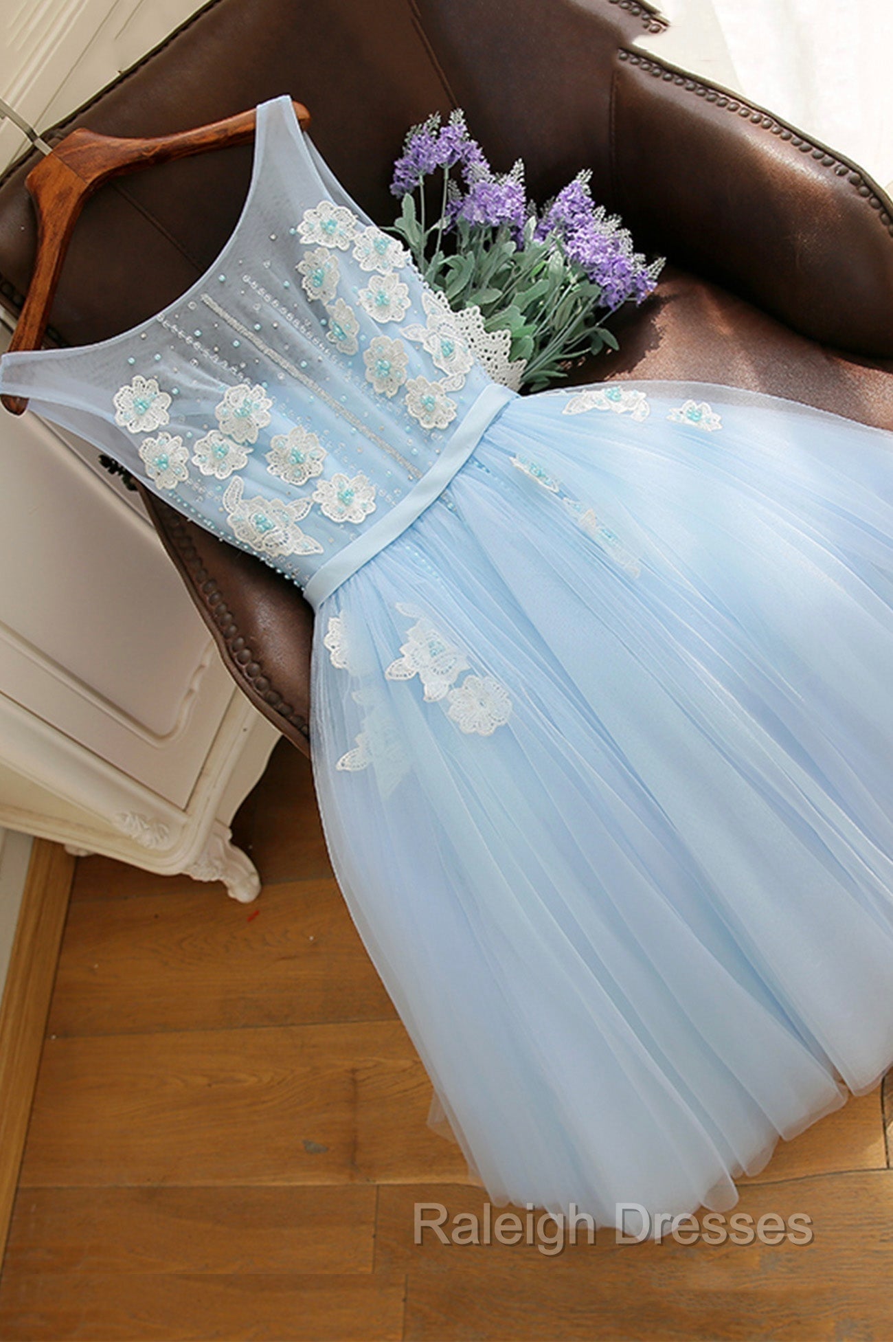 Blue Tulle Lace Short Prom Dress, A-Line Homecoming Party Dress Main image