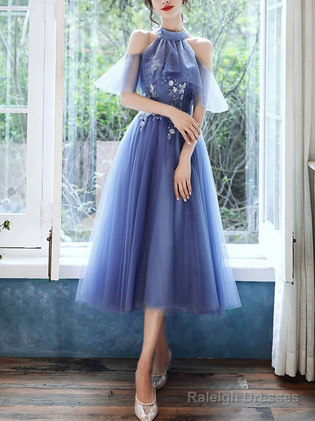 Blue Tulle Lace Short Prom Dress Blue Tulle Cocktail Dress Main image