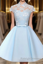 Blue tulle lace short prom Dresses blue tulle lace homecoming Dresses