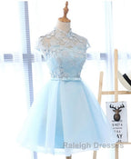Blue tulle lace short prom Dresses blue tulle lace homecoming Dresses