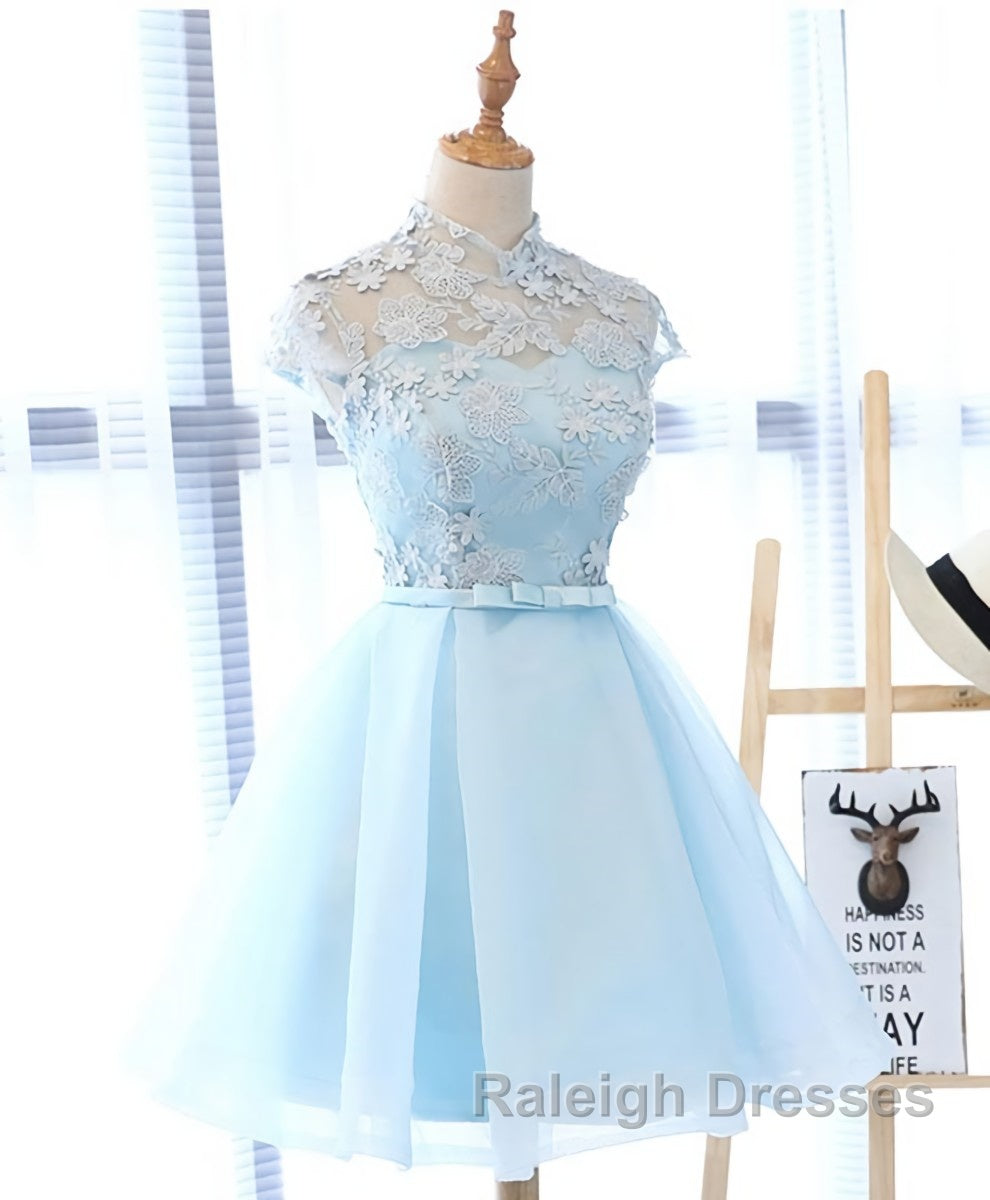 Blue tulle lace short prom Dresses blue tulle lace homecoming Dresses