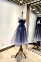 Blue Tulle Lace Short Prom Dresses Off the Shoulder Prom Dresses